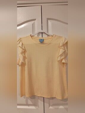 CeCe Pale Yellow Ruffle Sleeve Top